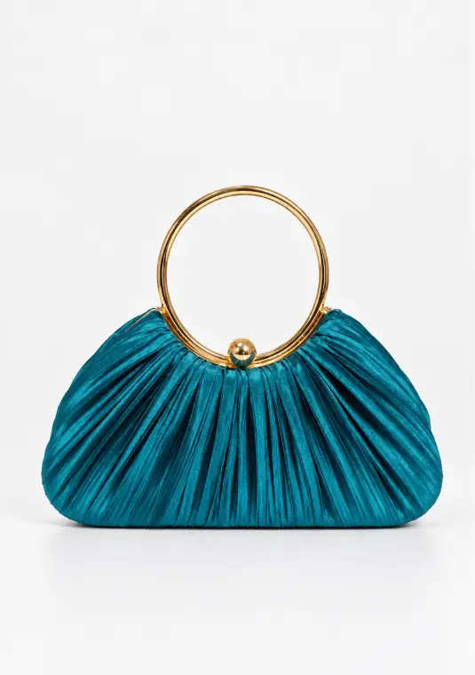 Cartera de fiesta azul con aro dorado - Click2Dress