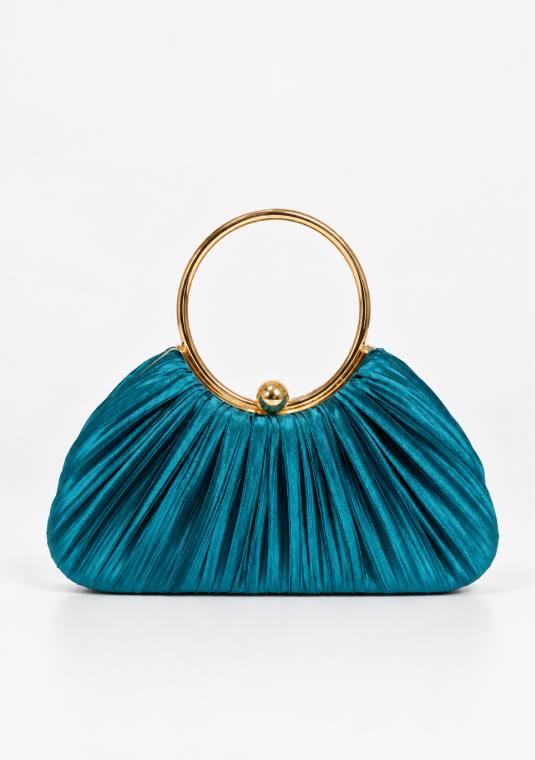 Cartera de fiesta azul con aro dorado - Click2Dress